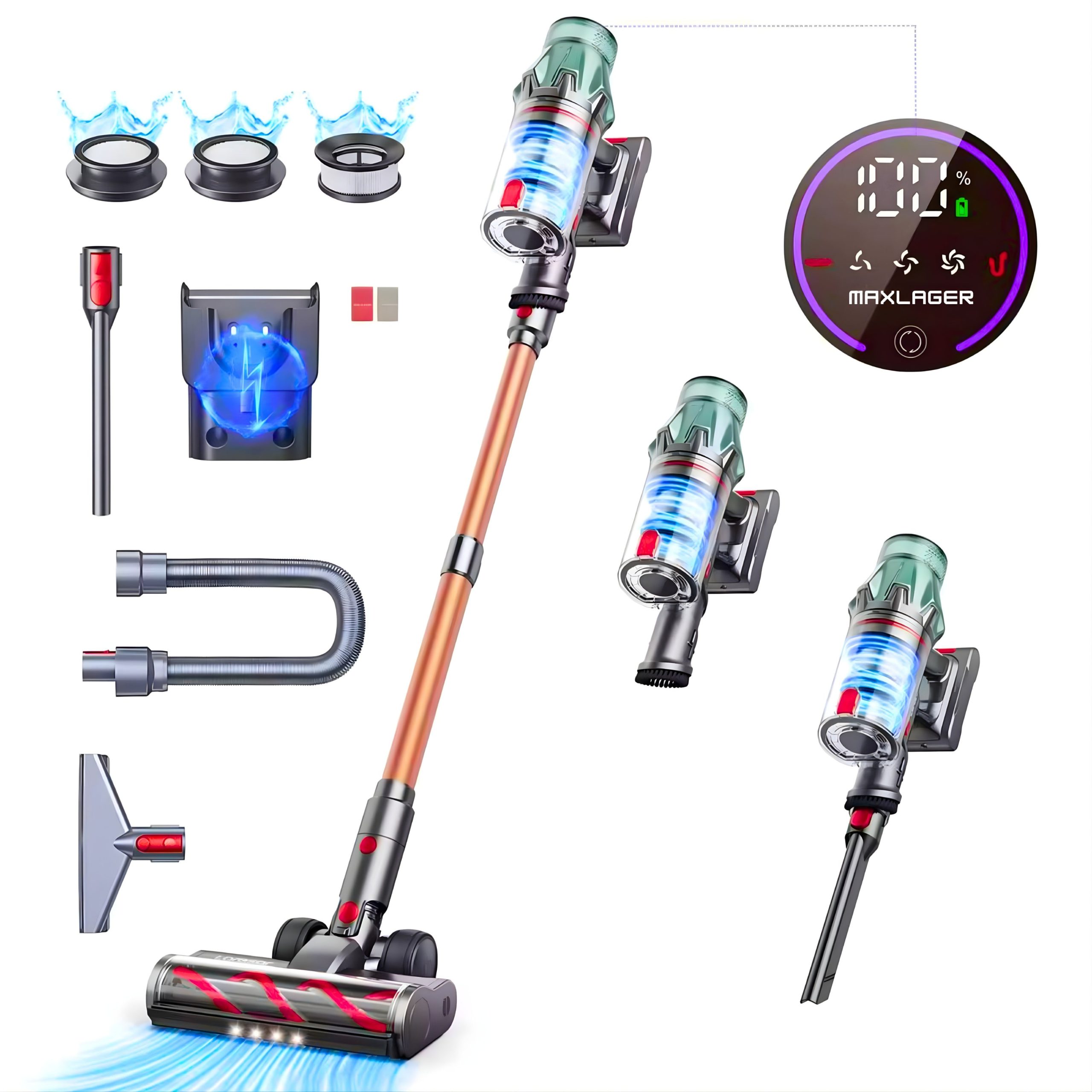 Maxlager V7 Pro Sladdlös Dammsugare - 600W 65 kPa - Skaftdammsugare