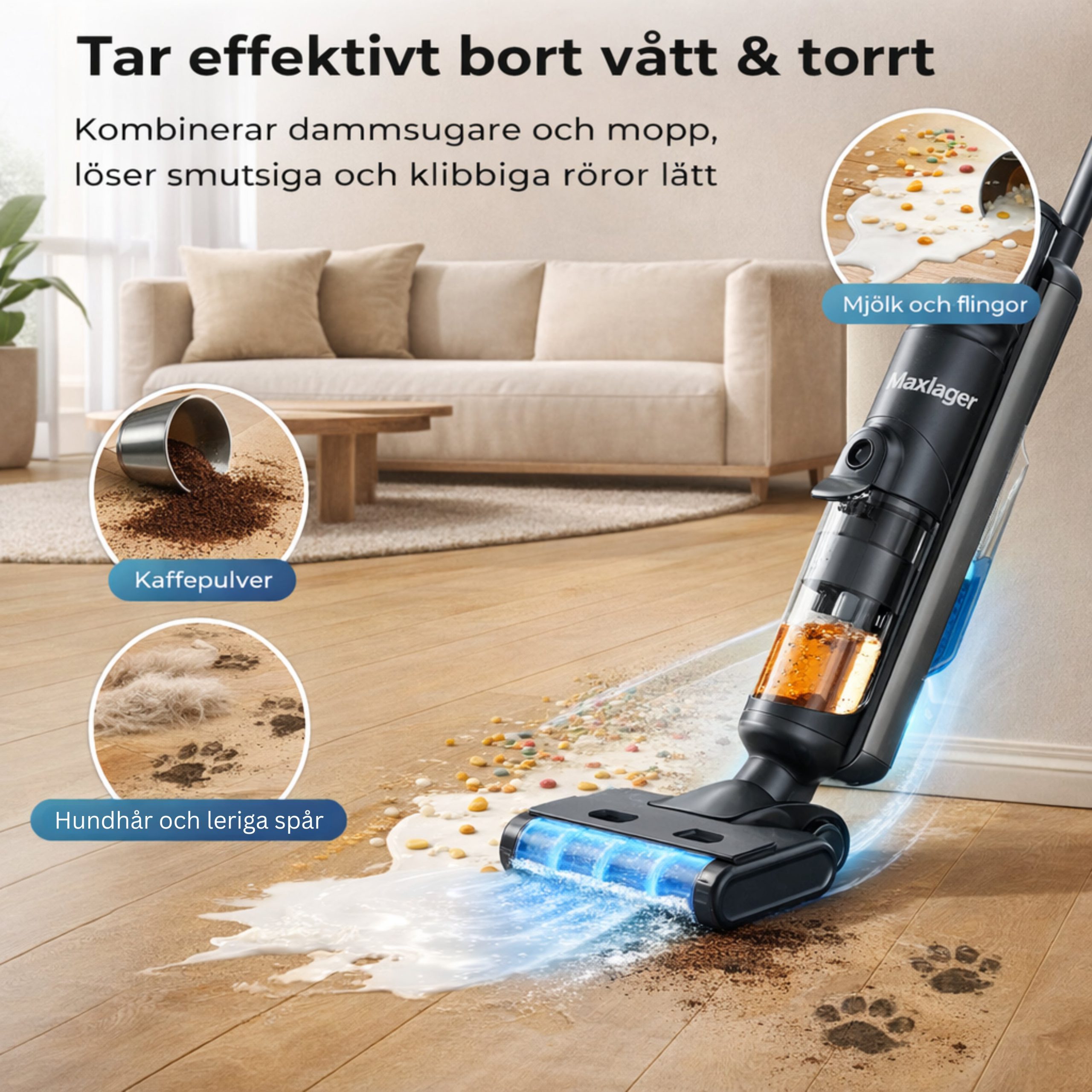 Maxlager M3 2-i-1 Sladdlös Mopp Dammsugare - Skaftdammsugare - Image 3
